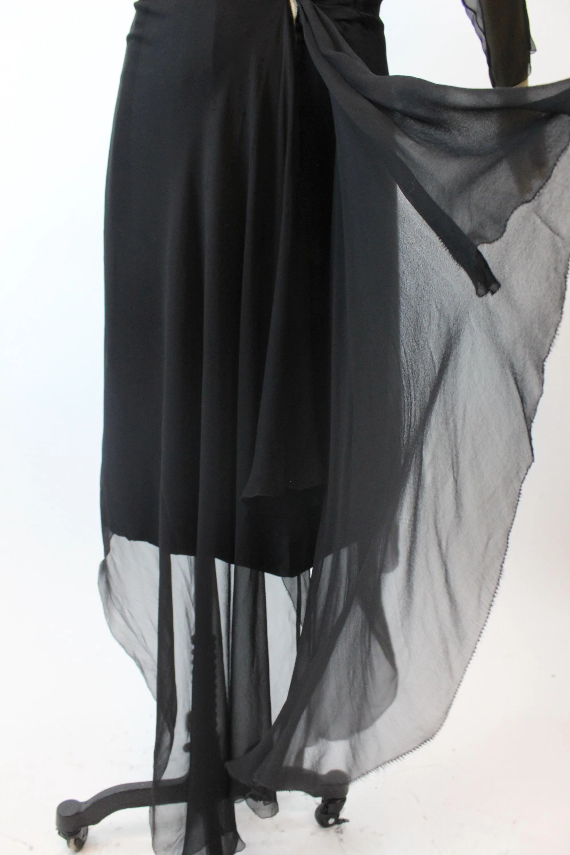 1940s HOWARD GREER chiffon dramatic TRAIN dress small | new fall