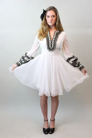 1960s MISS ELLIETTE chiffon BALLOON sleeves dress xs | new spring summer
