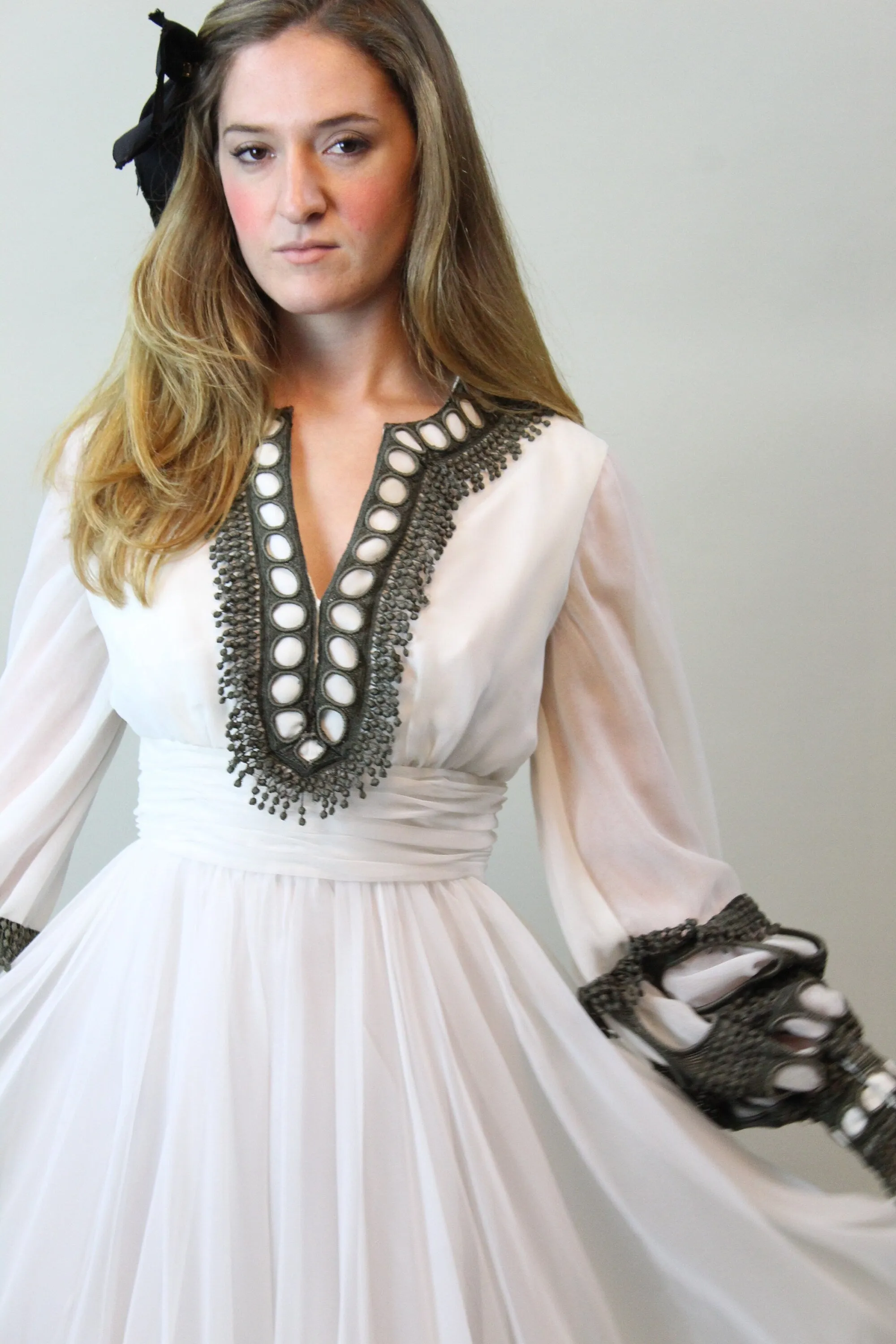1960s MISS ELLIETTE chiffon BALLOON sleeves dress xs | new spring summer