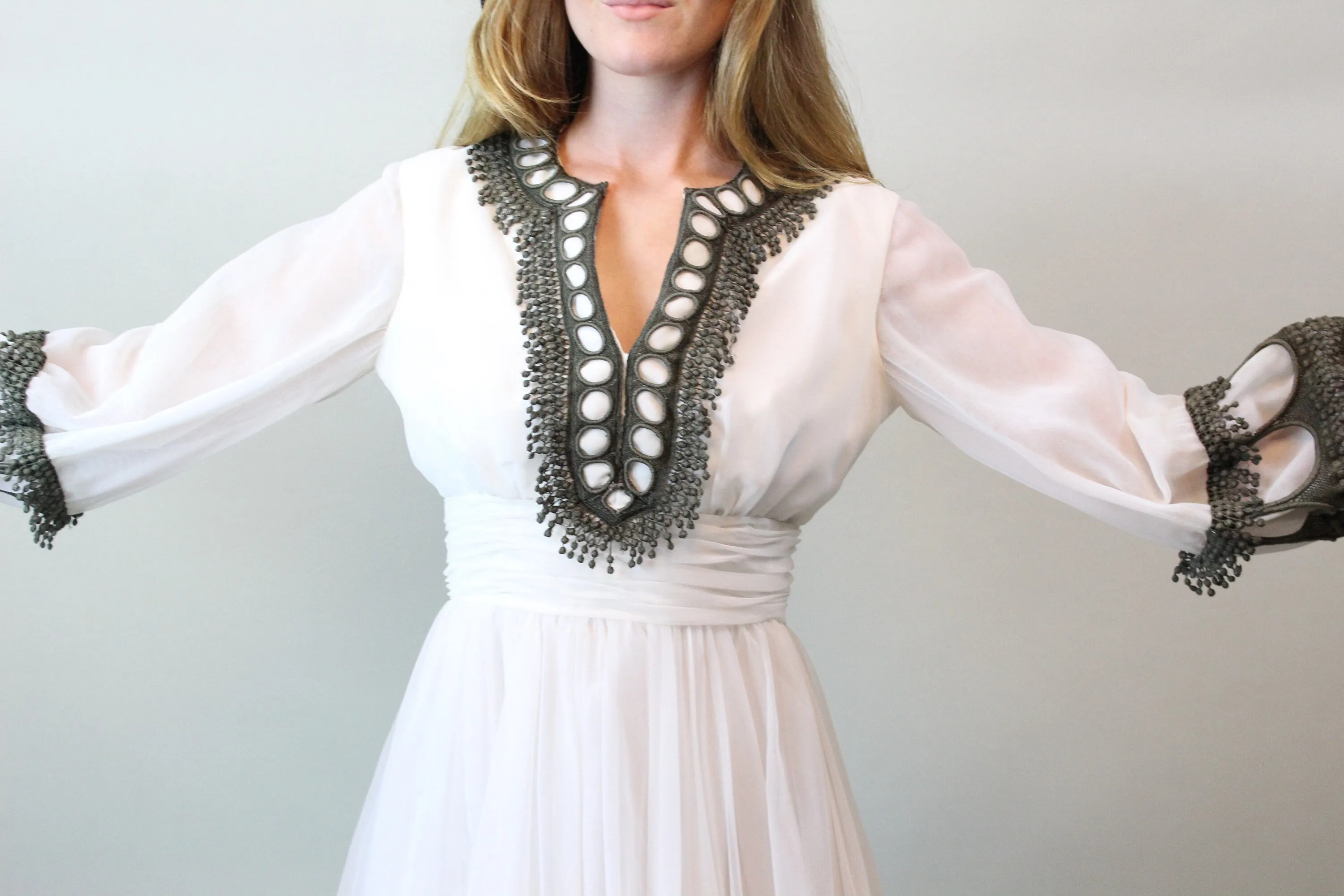 1960s MISS ELLIETTE chiffon BALLOON sleeves dress xs | new spring summer