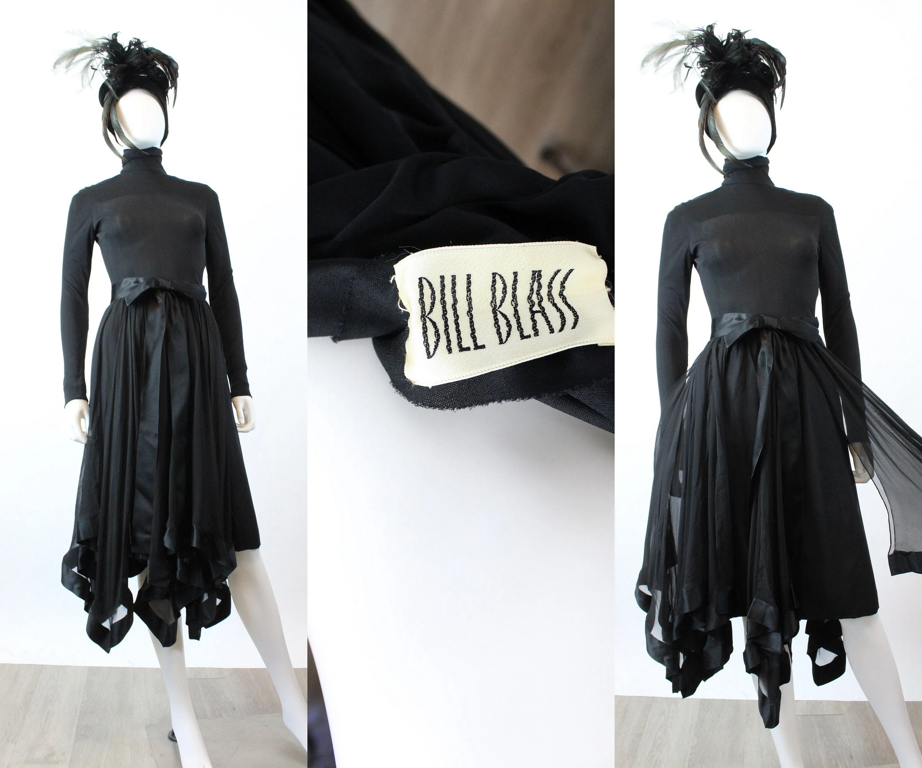 1970s BILL BLASS silk jersey chiffon panels dress xxs/xs | new winter