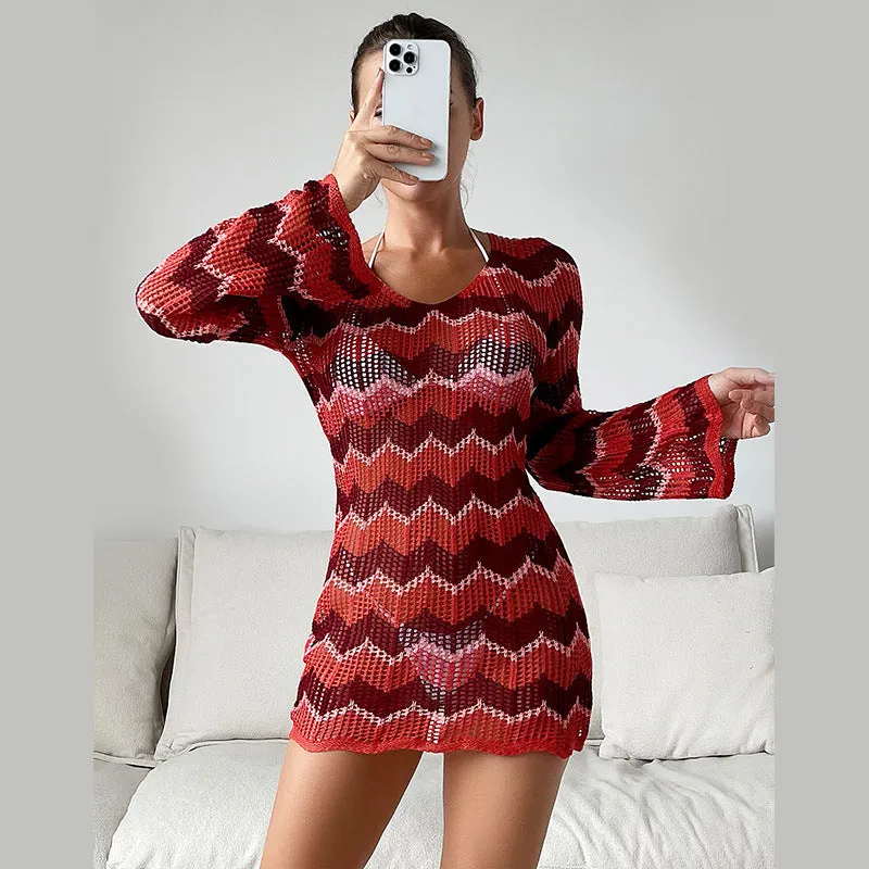 2025 new knitted skirt women, color matching striped halter strap sexy hip dress short skirt women