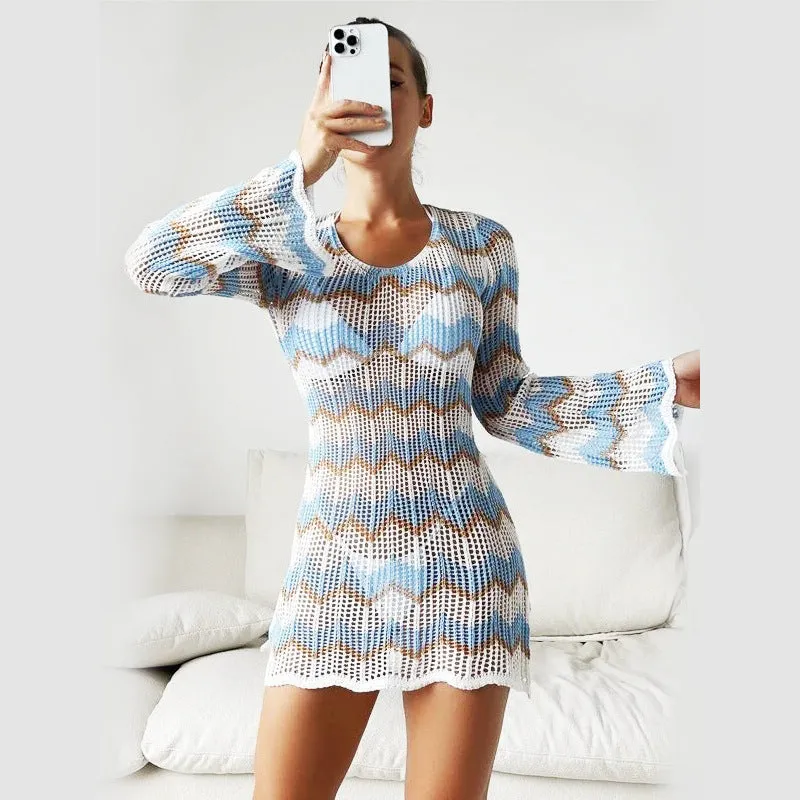 2025 new knitted skirt women, color matching striped halter strap sexy hip dress short skirt women