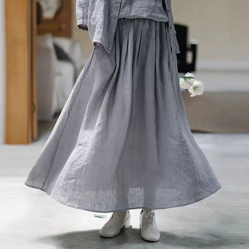 2025 Spot popular spring and summer casual suit, sand washed linen gray shirt 230117 women's long skirt 230118