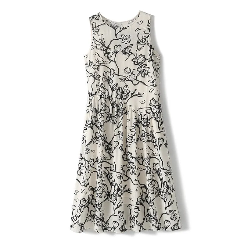 2025 Tencel linen vest long skirt high-end ink and wash loose dress sleeveless suspender skirt summer vacation style women's clothing