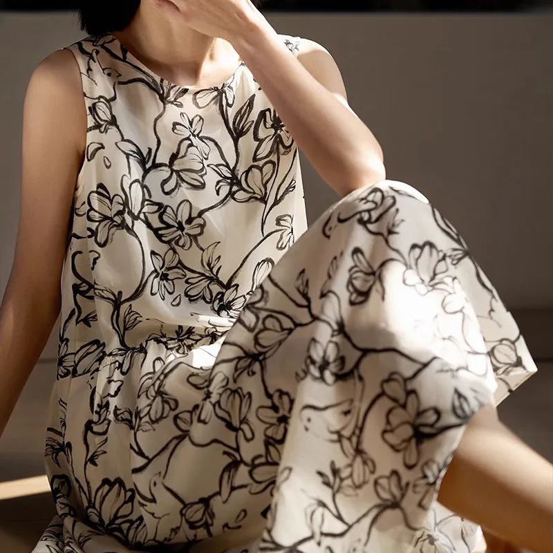 2025 Tencel linen vest long skirt high-end ink and wash loose dress sleeveless suspender skirt summer vacation style women's clothing