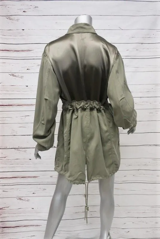 3.1 Phillip Lim Jacket Olive Satin-Paneled Twill Size Extra Small Belted Coat