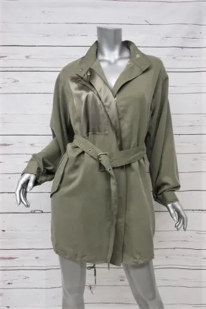 3.1 Phillip Lim Jacket Olive Satin-Paneled Twill Size Extra Small Belted Coat