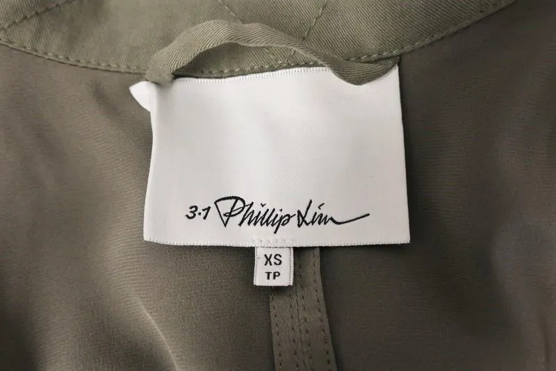 3.1 Phillip Lim Jacket Olive Satin-Paneled Twill Size Extra Small Belted Coat
