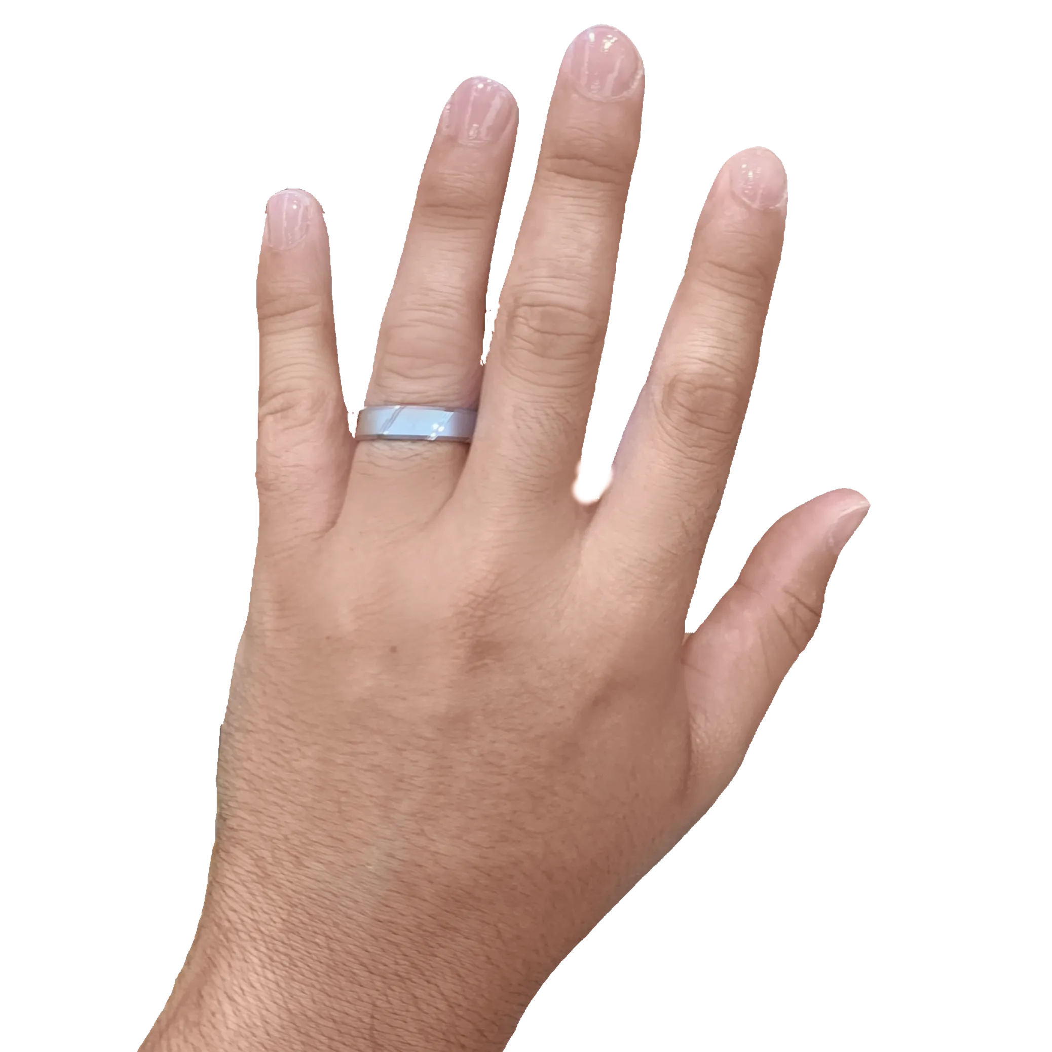 6MM White Gold Carved Satin Wedding Band