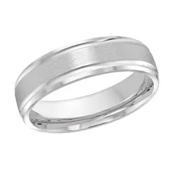 6MM White Gold Carved Satin Wedding Band