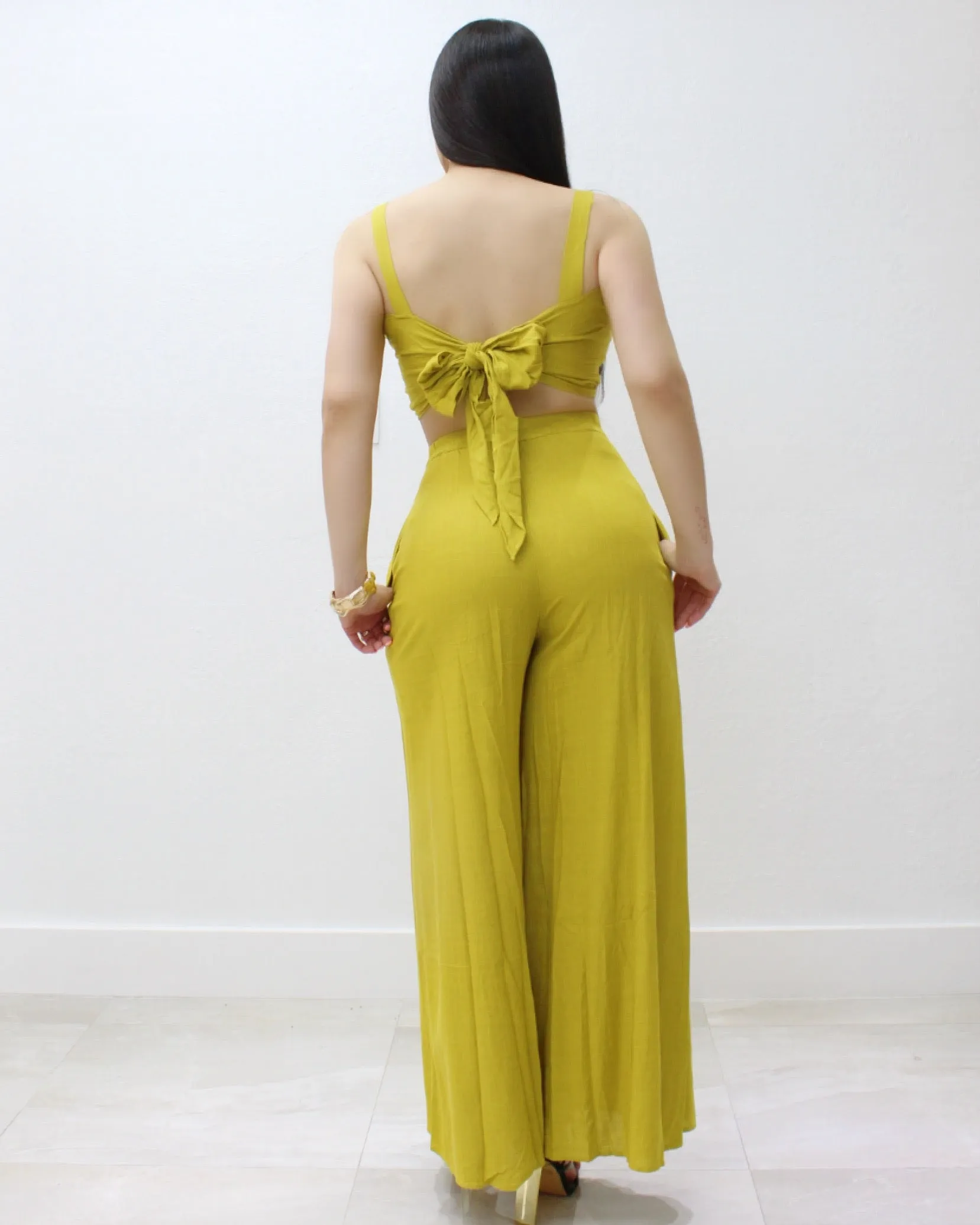 A Side Of  Me  Linen Pant  Set Lime