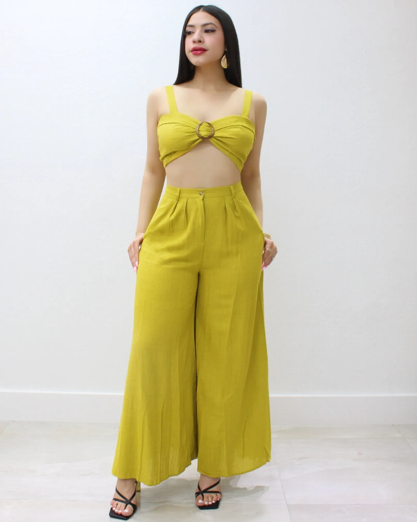 A Side Of  Me  Linen Pant  Set Lime