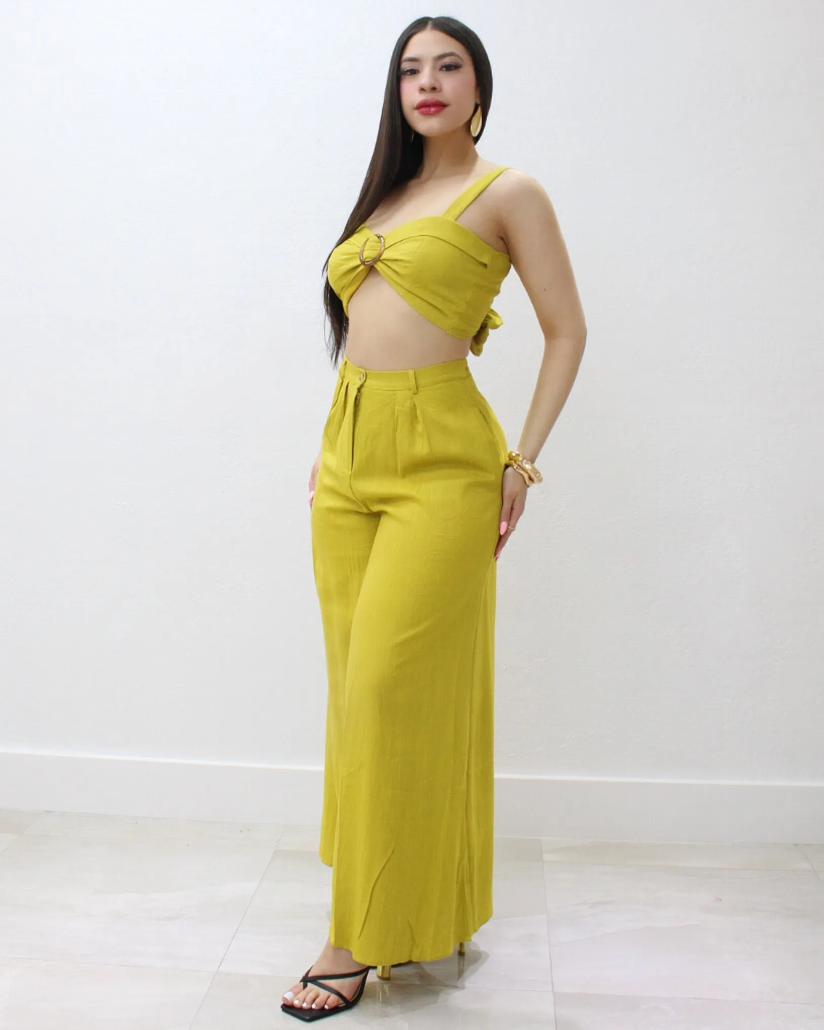 A Side Of  Me  Linen Pant  Set Lime