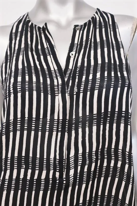 A.L.C. Tank Top Lennox Black/Off-White Printed Silk Size Small Sleeveless Blouse
