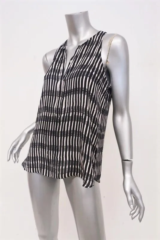 A.L.C. Tank Top Lennox Black/Off-White Printed Silk Size Small Sleeveless Blouse