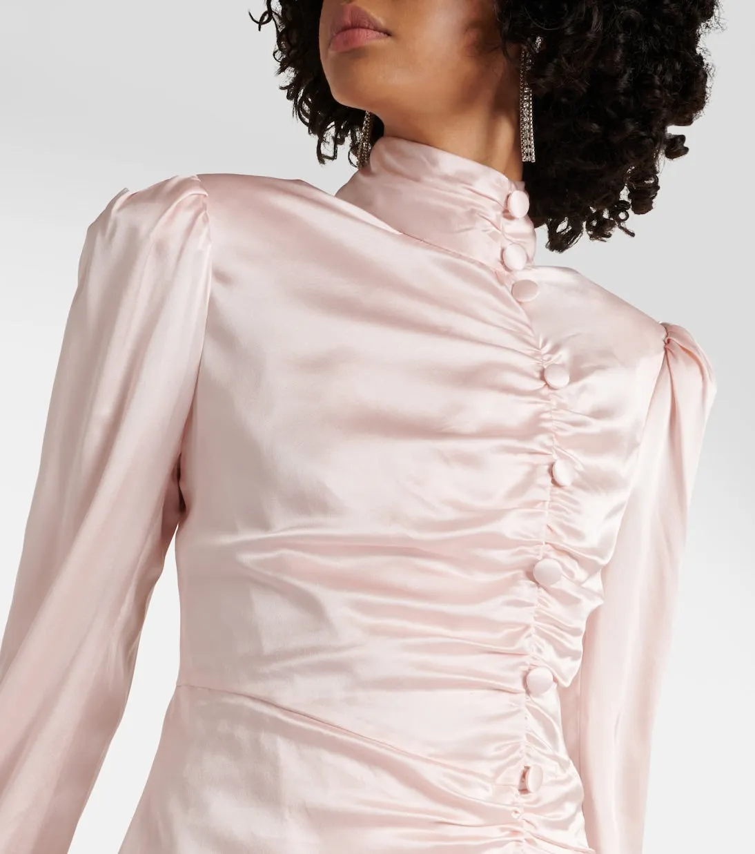 Alessandra Rich silk satin maxi dress with ruffles, pink