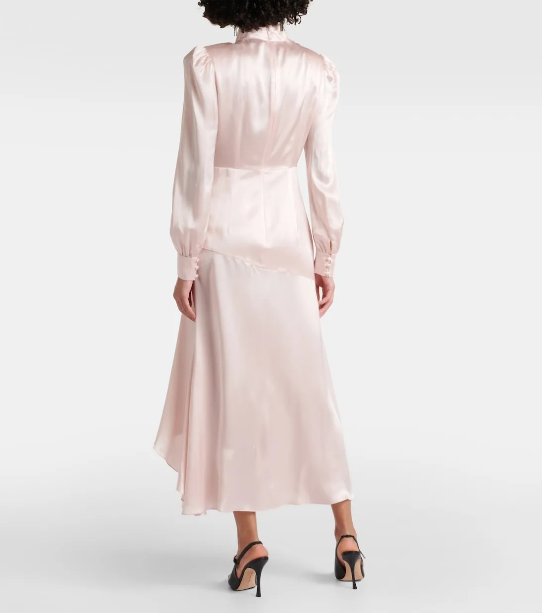 Alessandra Rich silk satin maxi dress with ruffles, pink