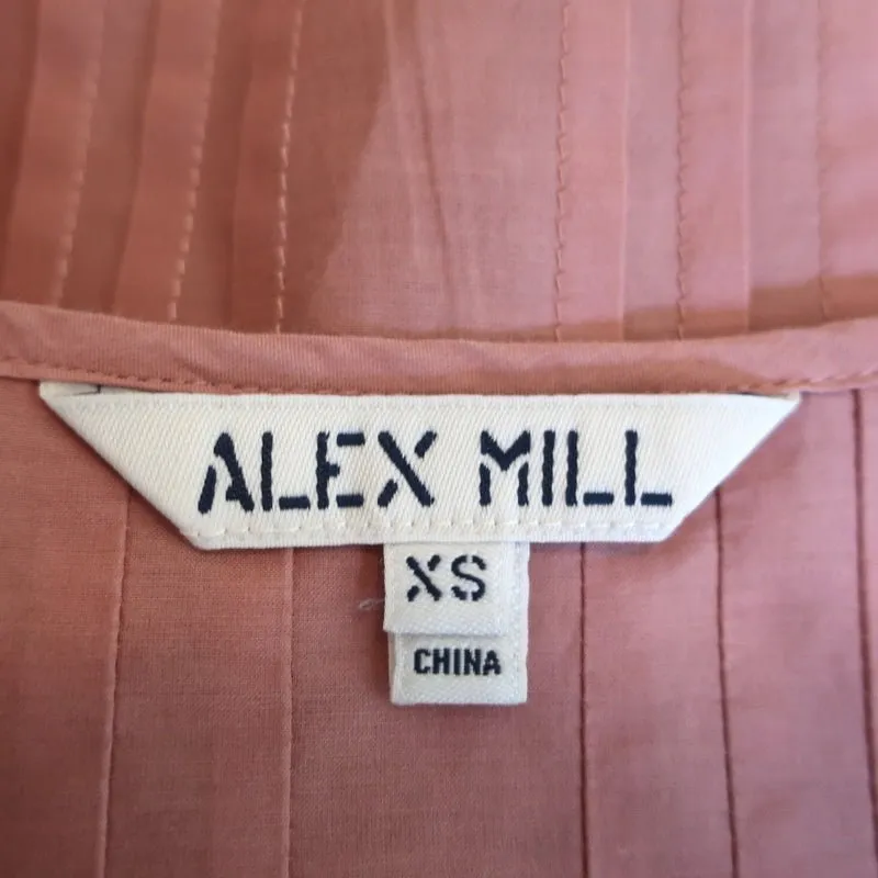 Alex Mill Peplum Top Pink Pleated Cotton-Silk Size Extra Small V-Neck Blouse