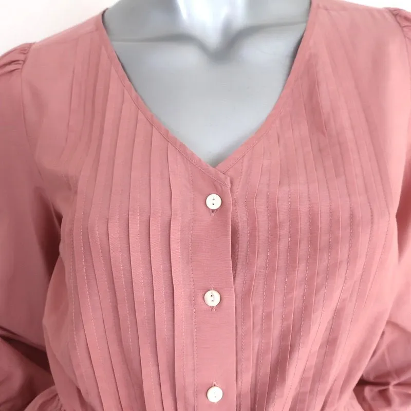 Alex Mill Peplum Top Pink Pleated Cotton-Silk Size Extra Small V-Neck Blouse