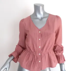 Alex Mill Peplum Top Pink Pleated Cotton-Silk Size Extra Small V-Neck Blouse