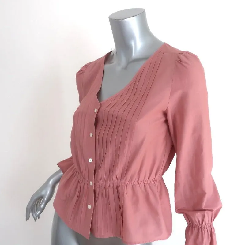 Alex Mill Peplum Top Pink Pleated Cotton-Silk Size Extra Small V-Neck Blouse