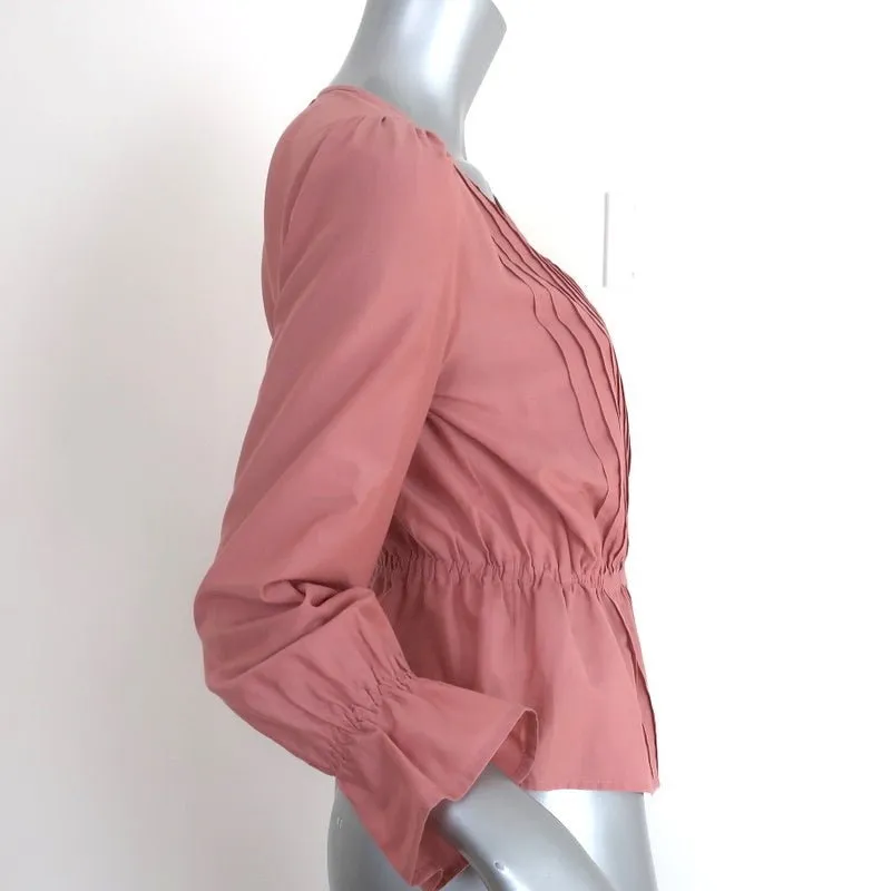 Alex Mill Peplum Top Pink Pleated Cotton-Silk Size Extra Small V-Neck Blouse