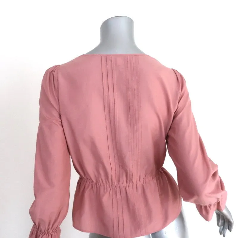 Alex Mill Peplum Top Pink Pleated Cotton-Silk Size Extra Small V-Neck Blouse
