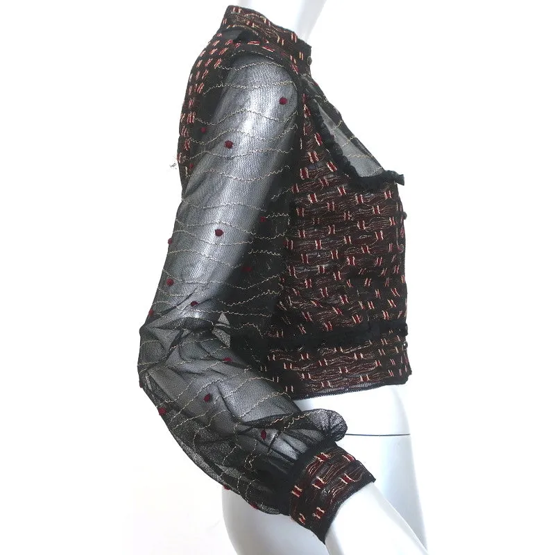 Alexander McQueen Embroidered Tulle Jacket Black/Red/Gold Metallic Size Large