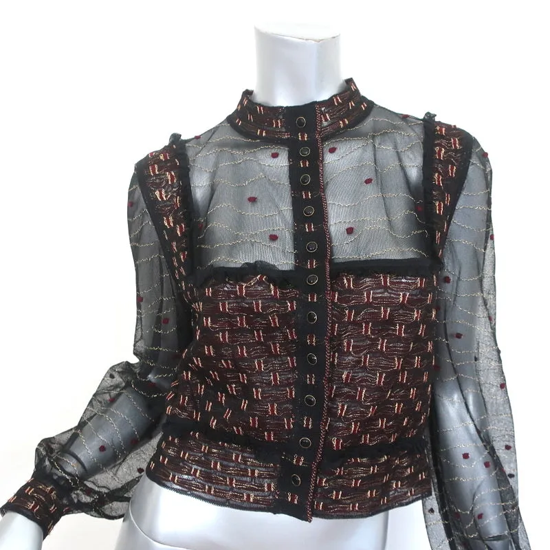 Alexander McQueen Embroidered Tulle Jacket Black/Red/Gold Metallic Size Large