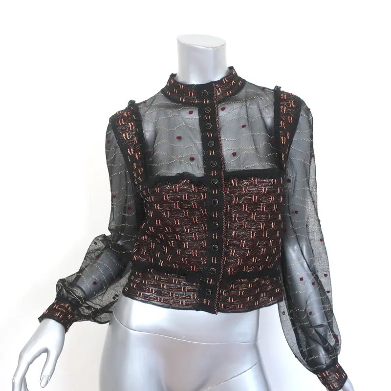 Alexander McQueen Embroidered Tulle Jacket Black/Red/Gold Metallic Size Large
