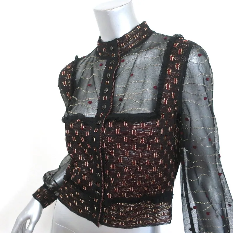 Alexander McQueen Embroidered Tulle Jacket Black/Red/Gold Metallic Size Large