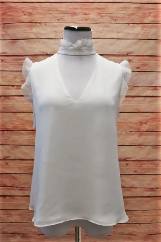 Alexis Blouse Lilibeth White Silk Size Small Ruffle-Trim Choker Top NEW