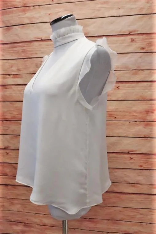 Alexis Blouse Lilibeth White Silk Size Small Ruffle-Trim Choker Top NEW