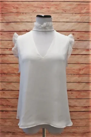 Alexis Blouse Lilibeth White Silk Size Small Ruffle-Trim Choker Top NEW