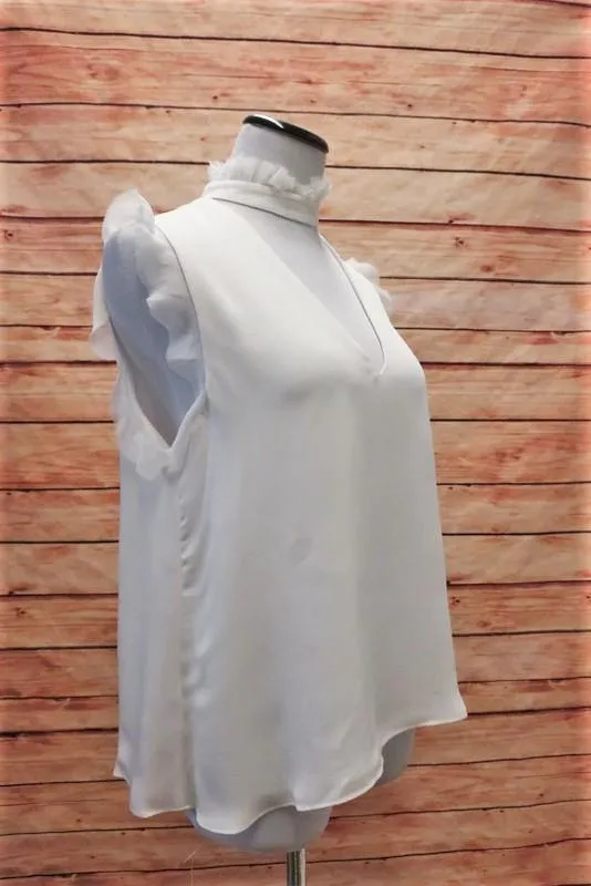 Alexis Blouse Lilibeth White Silk Size Small Ruffle-Trim Choker Top NEW