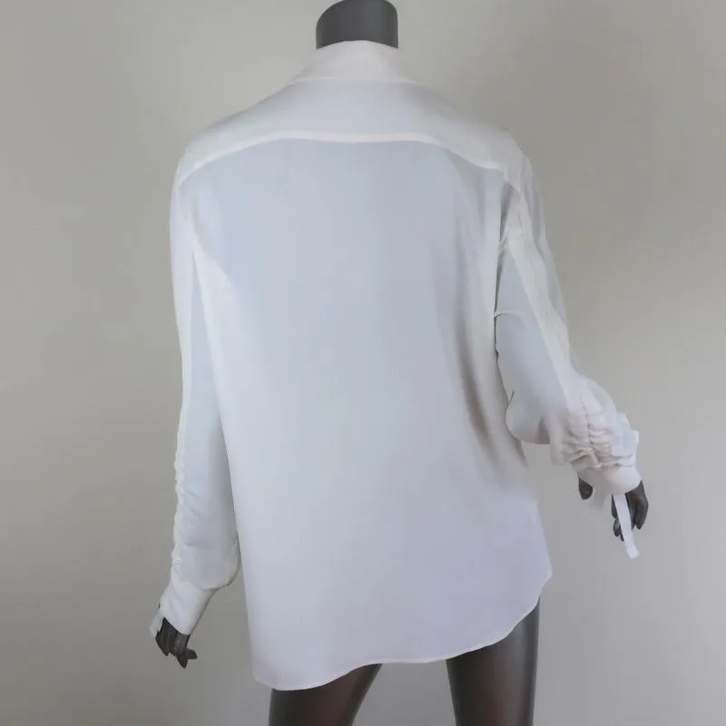 Altuzarra Blouse Garcia White Ruched Crepe Size 44 Asymmetric Button Front Shirt