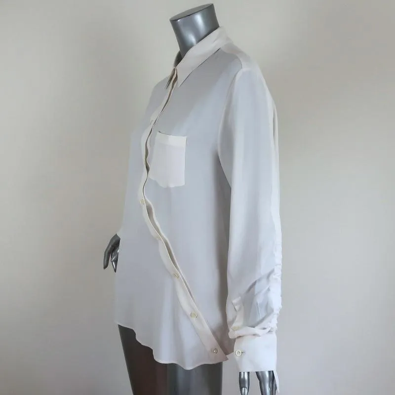 Altuzarra Blouse Garcia White Ruched Crepe Size 44 Asymmetric Button Front Shirt