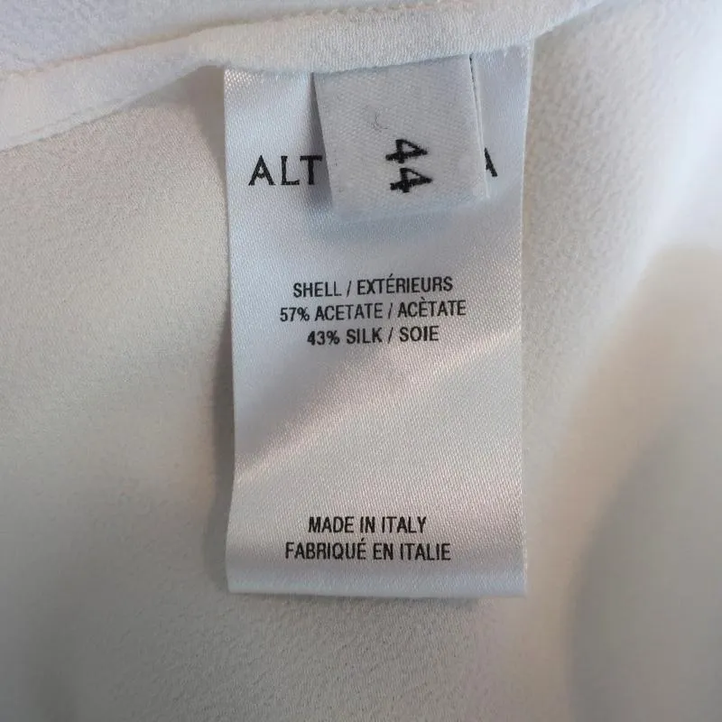 Altuzarra Blouse Garcia White Ruched Crepe Size 44 Asymmetric Button Front Shirt
