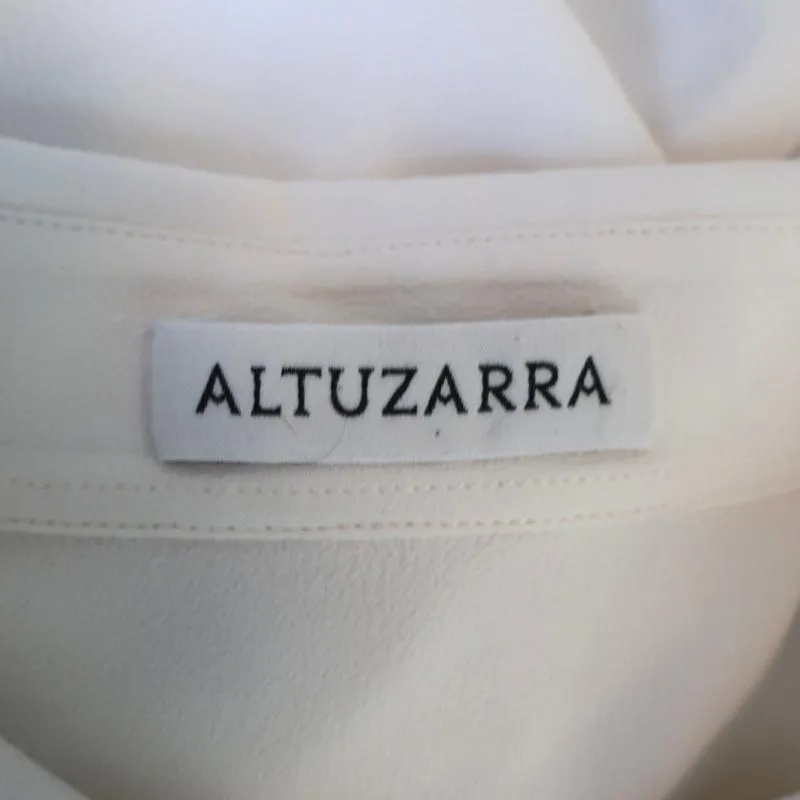 Altuzarra Blouse Garcia White Ruched Crepe Size 44 Asymmetric Button Front Shirt