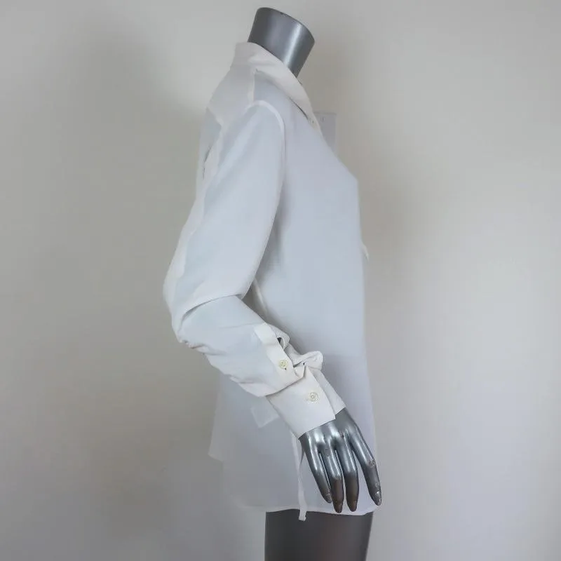Altuzarra Blouse Garcia White Ruched Crepe Size 44 Asymmetric Button Front Shirt