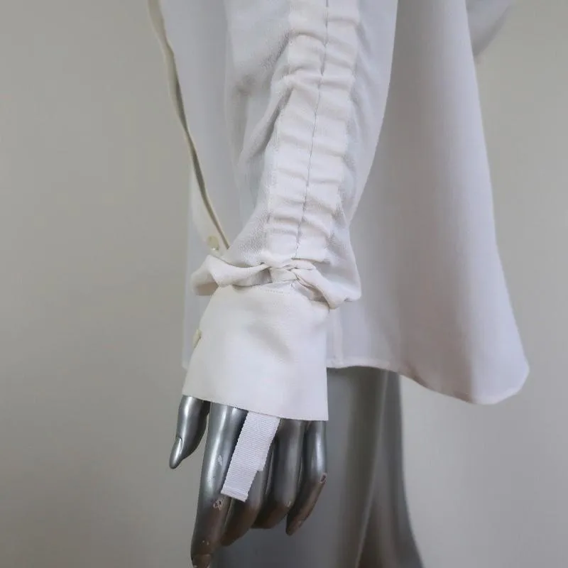 Altuzarra Blouse Garcia White Ruched Crepe Size 44 Asymmetric Button Front Shirt