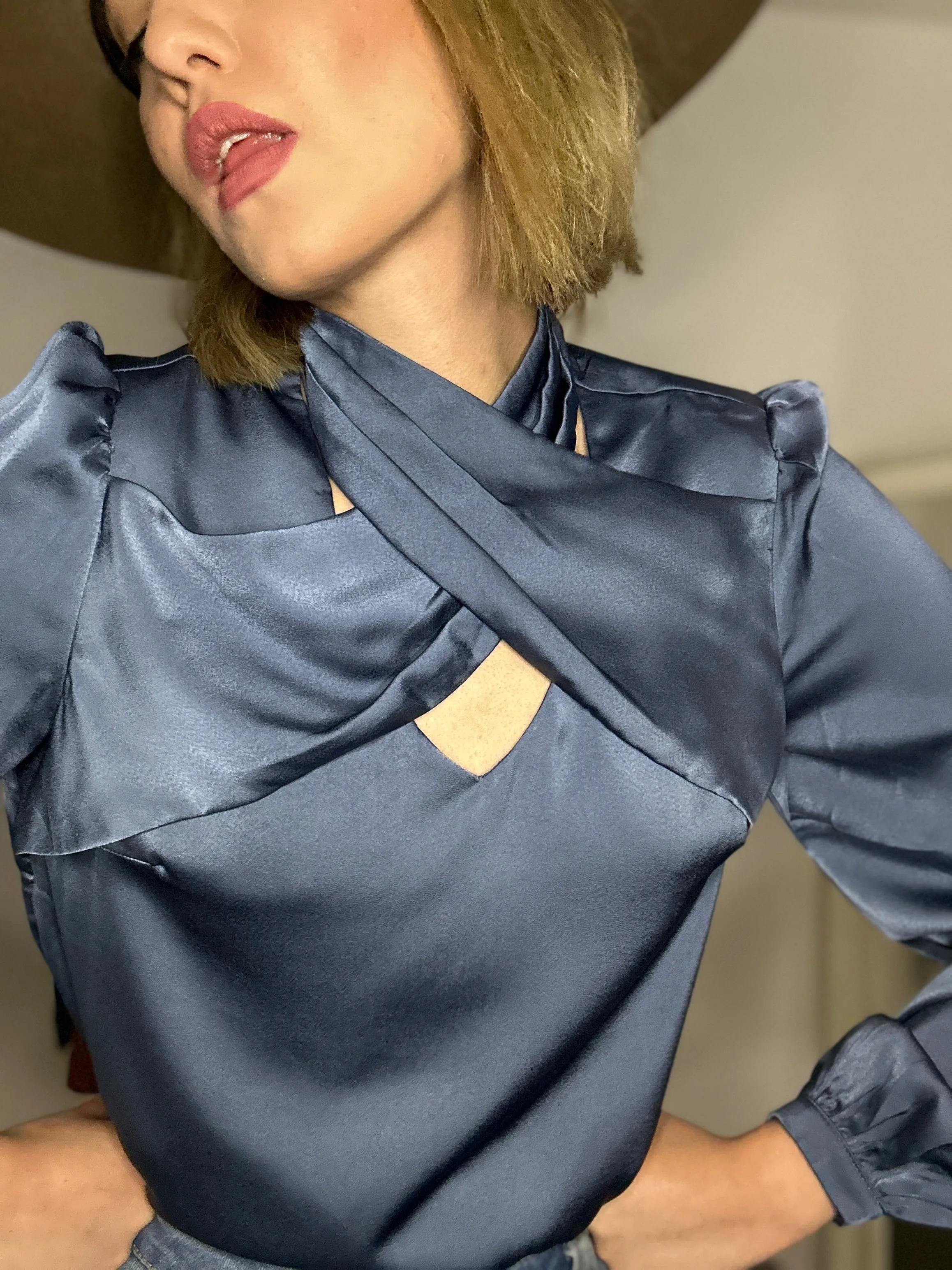 Analucia Dusty Blue Satin Top