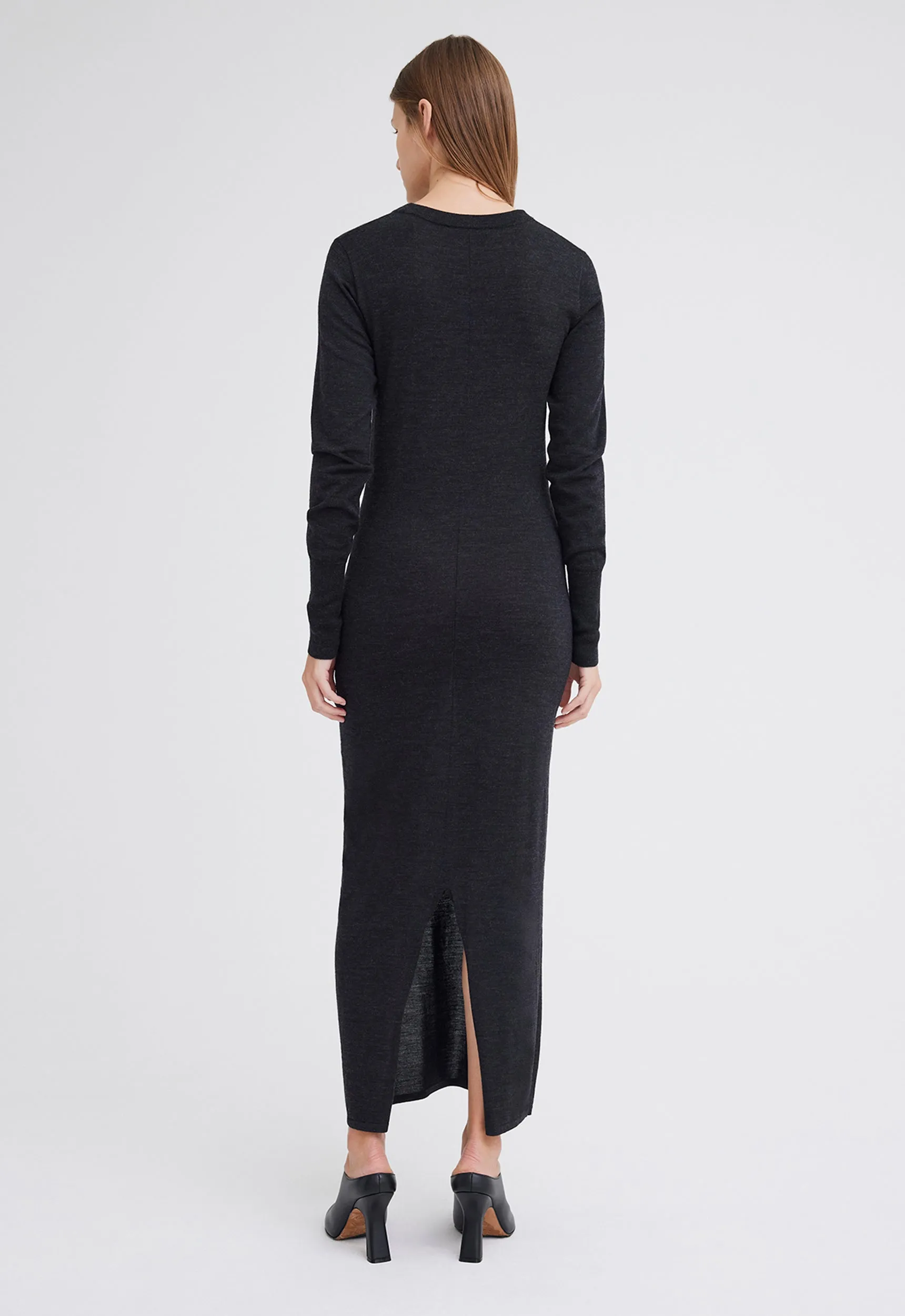 Annex Wool Midi Dress - Charcoal Melange Grey
