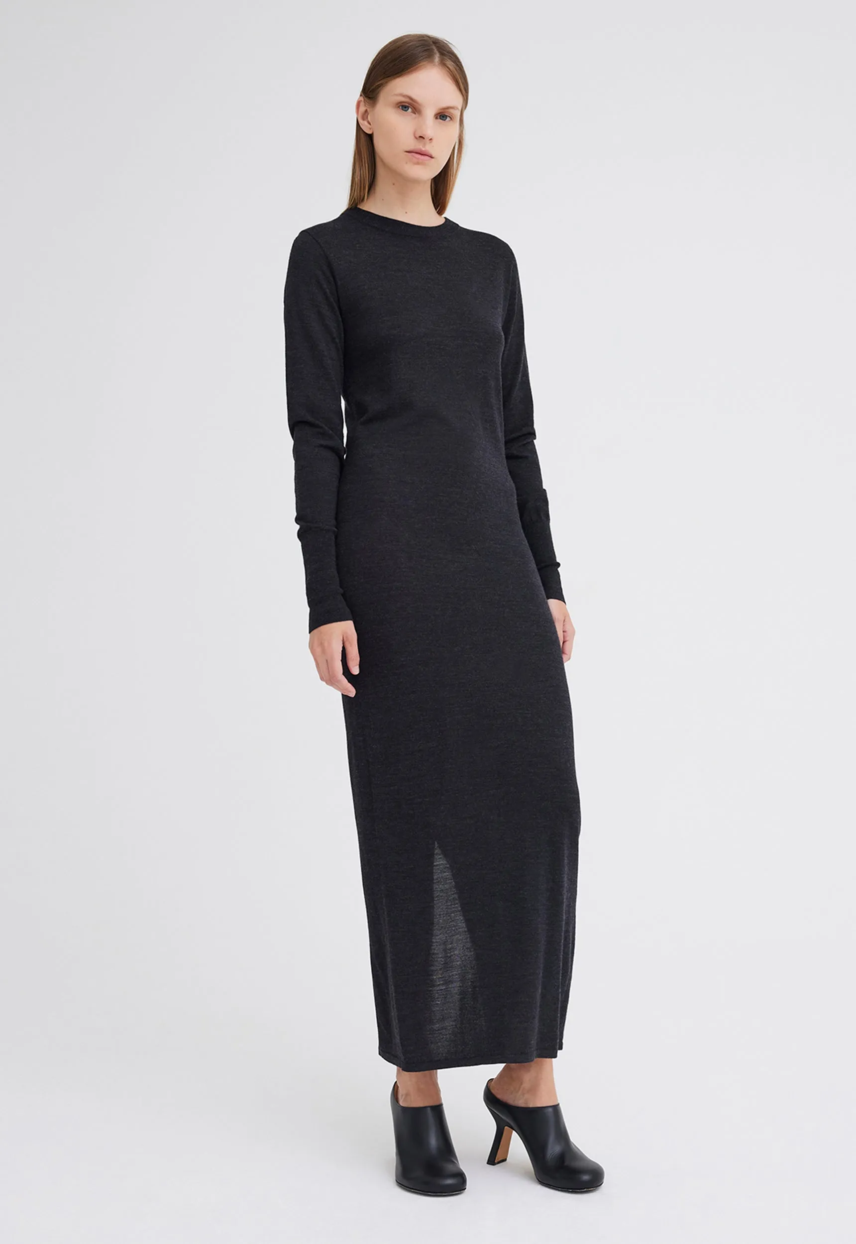 Annex Wool Midi Dress - Charcoal Melange Grey