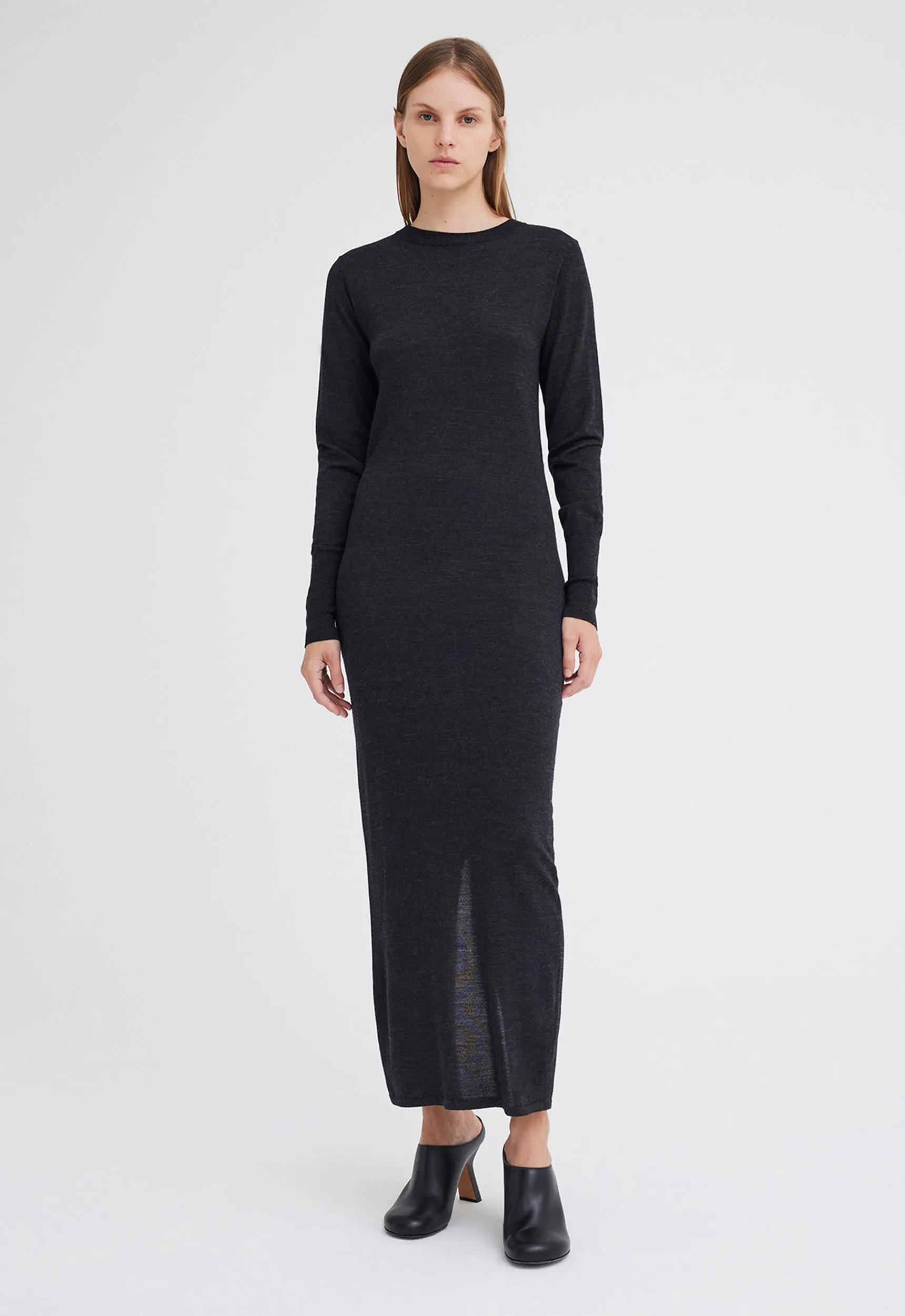 Annex Wool Midi Dress - Charcoal Melange Grey