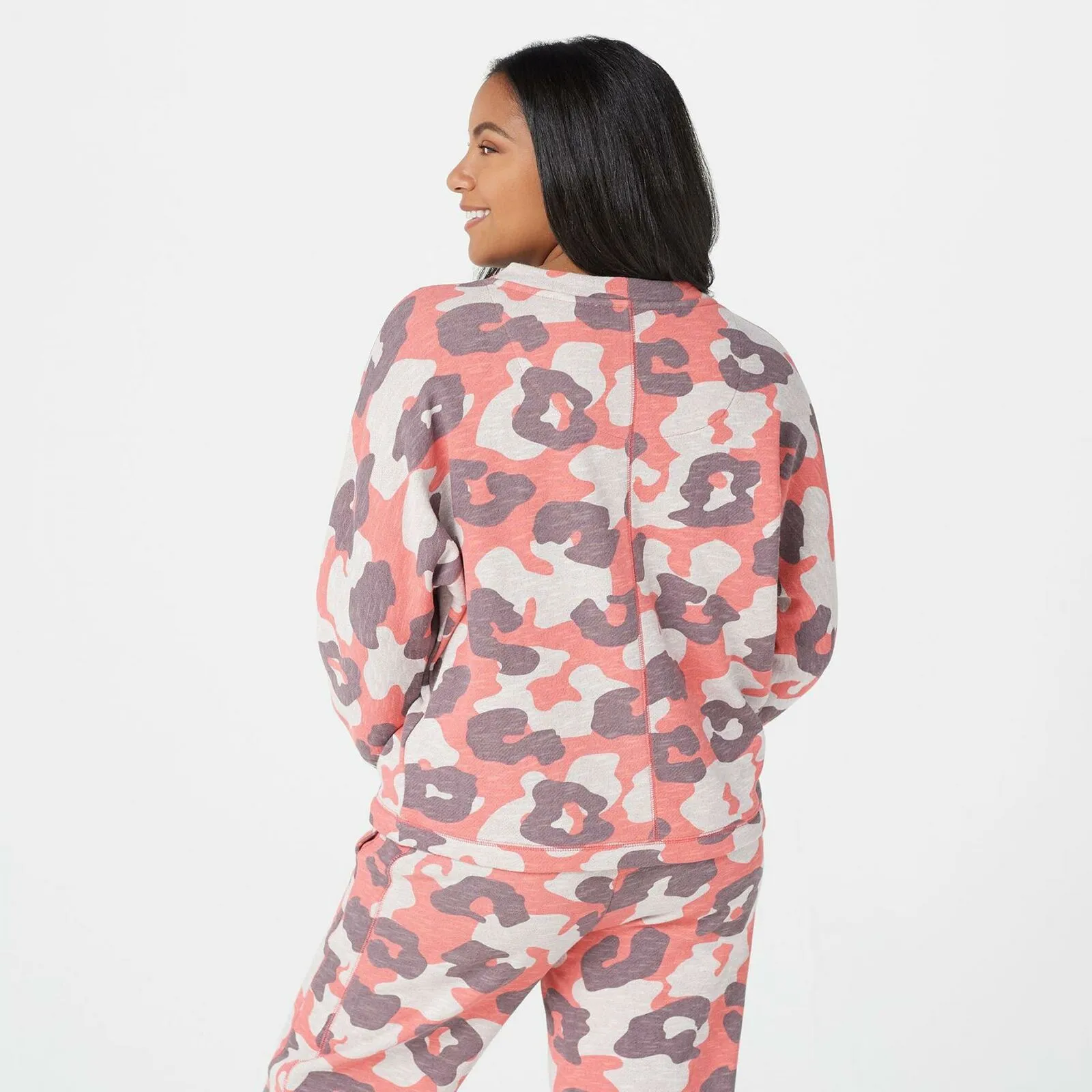AnyBody Women's French Terry Animal Camo Surplice Pullover Top