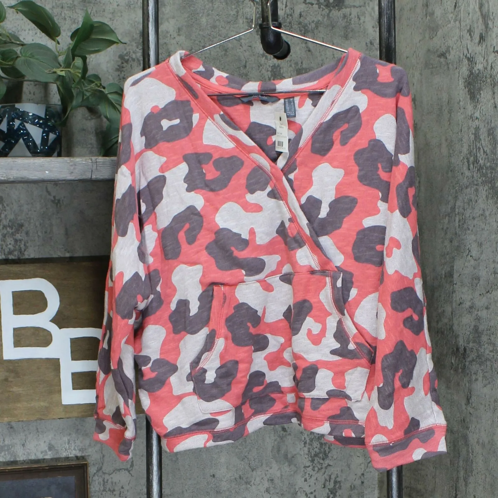 AnyBody Women's French Terry Animal Camo Surplice Pullover Top