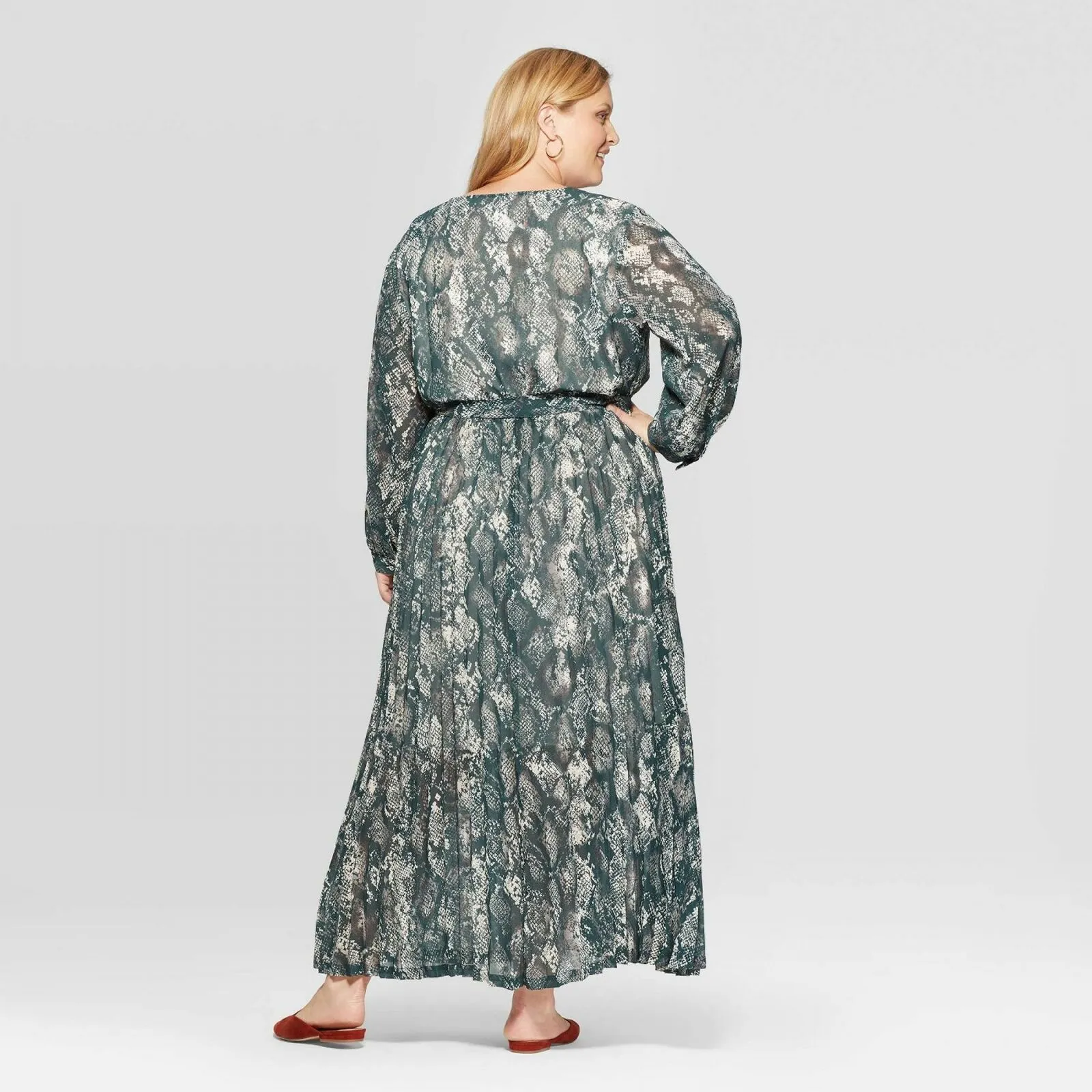 Ava & Viv Women's Plus Size Snake Print V-Neck Pleated Chiffon Wrap Dress
