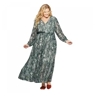 Ava & Viv Women's Plus Size Snake Print V-Neck Pleated Chiffon Wrap Dress